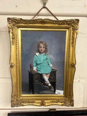 Lot 588 - Portrait on canvas of a young girl sitting on...