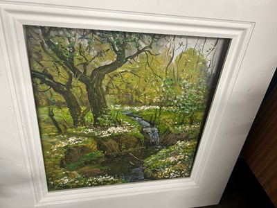 Lot 647 - Contemporary oil on board study of a woodland...