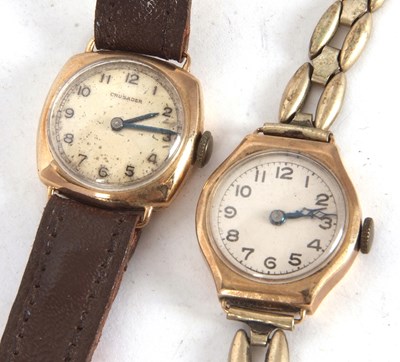 Lot 254 - Two 9ct gold cased wristwatches, one Crusader...