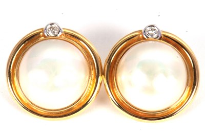 Lot 77 - A pair of 18ct mabe pearl and diamond earrings,...