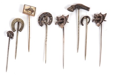 Lot 221 - Eight sporting stick pins: to include a horse...