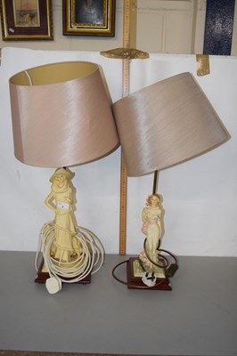 Lot 2 - Two table lamps modelled as Art Deco ladies on...