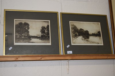 Lot 33 - Two framed etchings, indistinctly signed of...