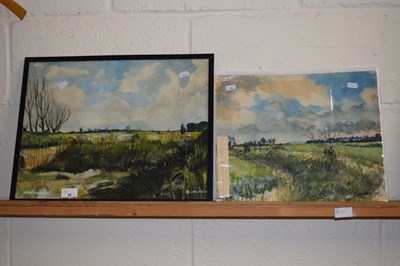 Lot 36 - Watercolour of Upton Marshes signed by John...