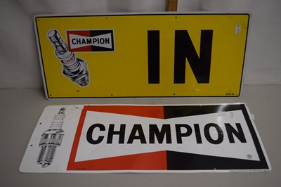 Lot 43 - Two tin plate signs for Champion Spark Plugs