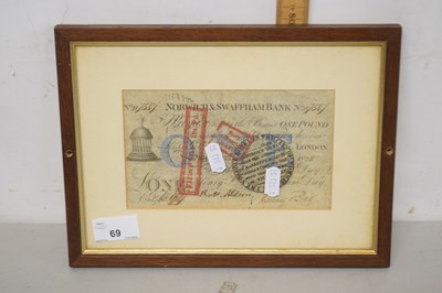 Lot 69 - A framed one pound note from the Norwich &...