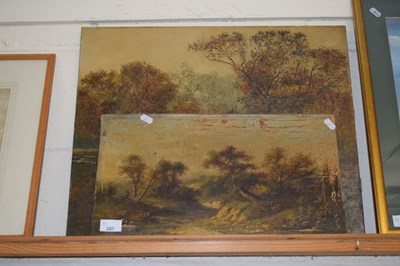 Lot 207 - An unframed oil on canvas view of a wooded...