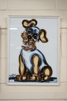 Lot 250 - Glass painting of a dog, framed