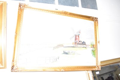 Lot 645 - Oil on panel of a Broadland scene with...