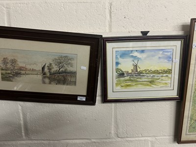 Lot 686 - A framed Broads scene, watercolour of a Wherry...