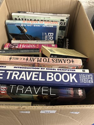 Lot 503 - Box of mixed books to include travel, military...