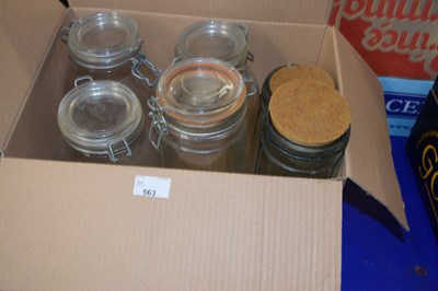 Lot 563 - Boxed quantity of jars and storage jars etc