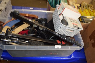 Lot 568 - Box of assorted camera equipment to include...