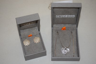 Lot 113 - A pair of silver earrings and a heart necklace