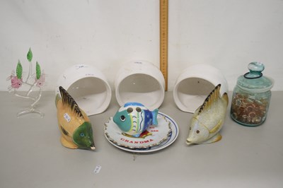 Lot 135 - Three white ceramic wall pockets, pair of...