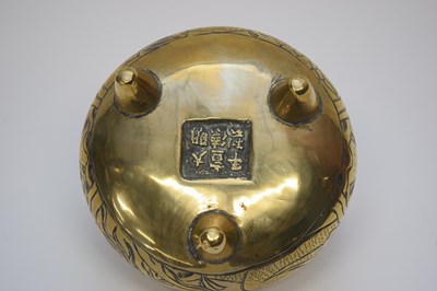 Lot 7 - Small Chinese brass censer on three stub feet,...