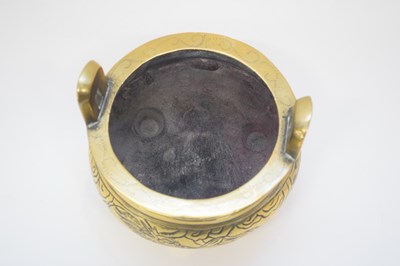 Lot 7 - Small Chinese brass censer on three stub feet,...