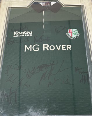 Lot 311 - Framed and Signed London Irish Rugby shirt...