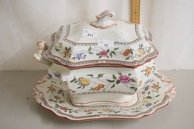 Lot 12 - Floral decorated soup tureen and stand (damaged)