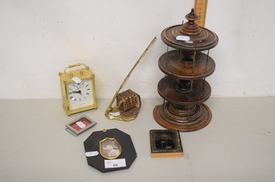 Lot 86 - A bobbin holder, small carriage clock, novelty...