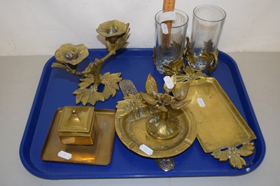 Lot 142 - Quantity of brass wares, two brass beakers,...