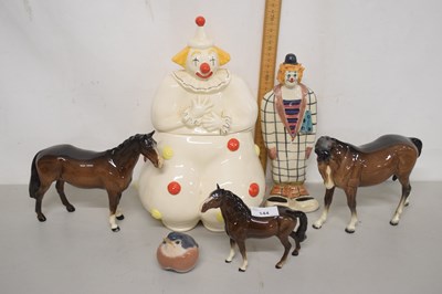 Lot 144 - Two ceramic models of clowns and three Beswick...