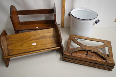 Lot 149 - Two small wooden book cases, metal bowl etc