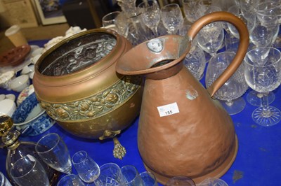 Lot 155 - A large copper jug and jardiniere, (2)