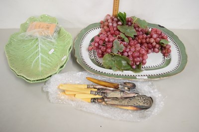 Lot 202 - A pair of large vine leaf dishes and a meat...