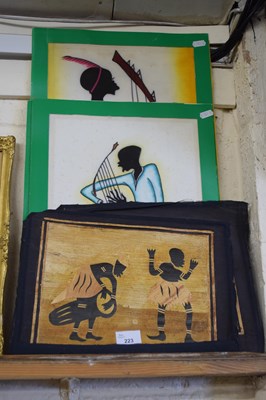 Lot 223 - Two papyrus style paintings and three others (5)