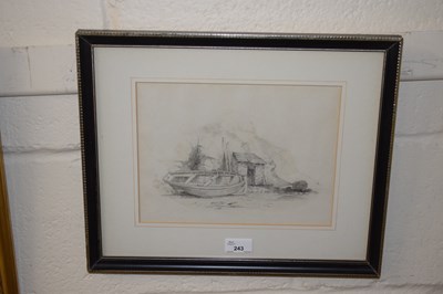 Lot 243 - Pencil study of boats, unsigned, framed and...