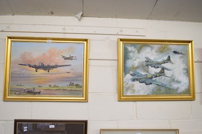 Lot 244 - Planes in Flight, oil on board, gilt framed (2)