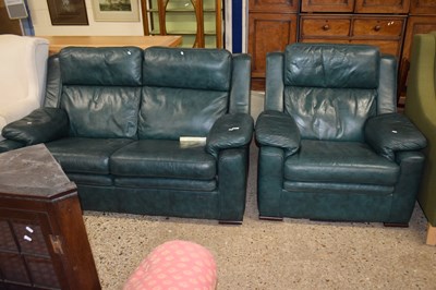 Lot 283 - Green upholstered two seater sofa and matching...