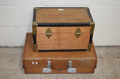 Lot 339 - A wooden tuck box and a vintage suitcase