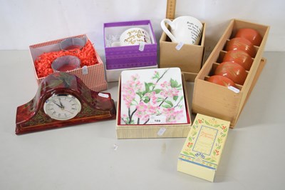 Lot 189 - Mixed Lot: Candles, modern mantel clock, boxed...