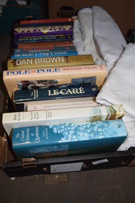 Lot 578 - Box of assorted fiction and household linen