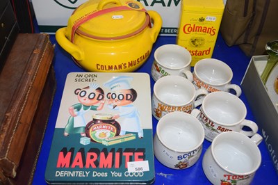 Lot 586 - A Colmans Mustard tureen, storage tin and soup...