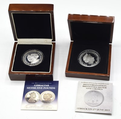 Lot 260 - 2012, ERII, Gibraltar, silver proof Five Pound...