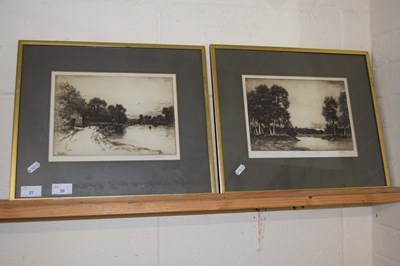 Lot 27 - Two framed etchings, indistinctly signed of...