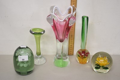 Lot 58 - Mixed Lot:  Three Art Glass vases, a green...