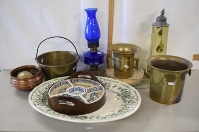 Lot 150 - Mixed Lot: Brass pestle and morter, small jam...