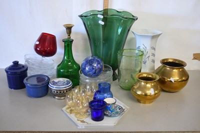 Lot 170 - Mixed Lot:  A large green glass vase, brass...