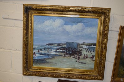 Lot 214 - Bathing Hut on the shoreline, oil on canvas,...