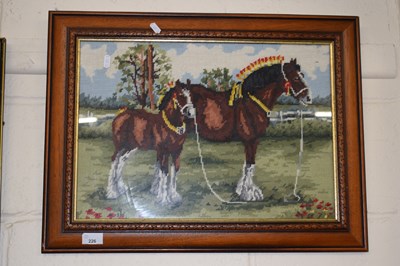 Lot 226 - Needlework picture of Shire Horses