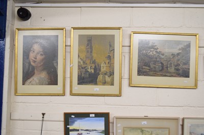 Lot 235 - Three textile prints, gilt frames