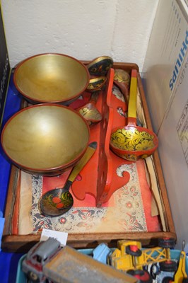 Lot 526 - A wooden tea tray together with Chinese bowls...