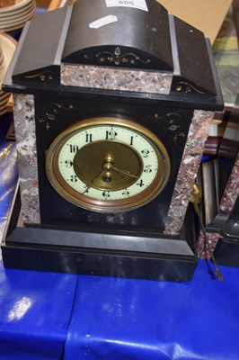 Lot 605 - Black slate and marble mantel clock