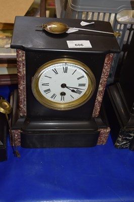 Lot 606 - Black slate and marble mantel clock