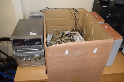 Lot 687 - An Aiwa stereo plus box of various cables and...