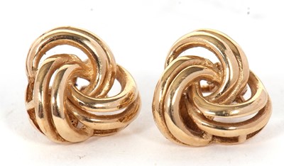 Lot 152 - A pair of 9ct earrings, the knot style...